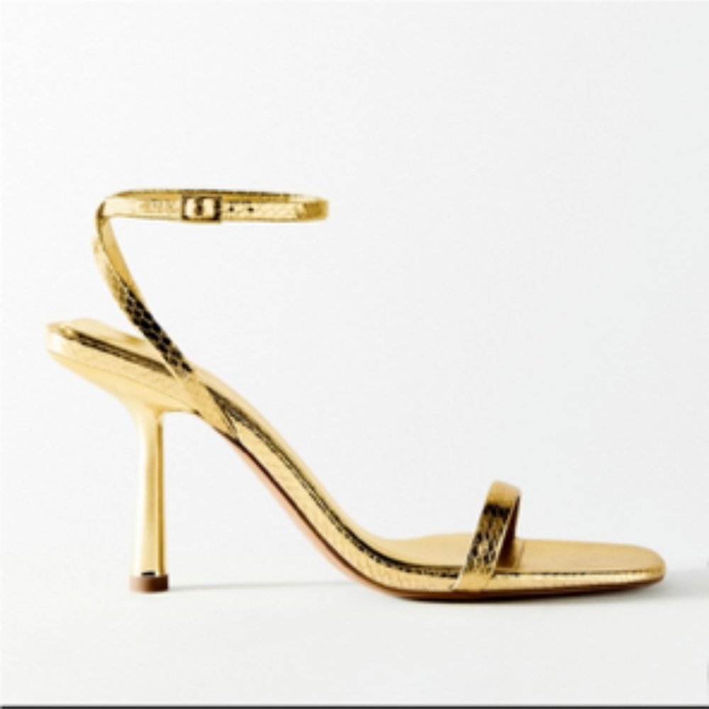 Zara Gold Ankle Strap Heels Size 9